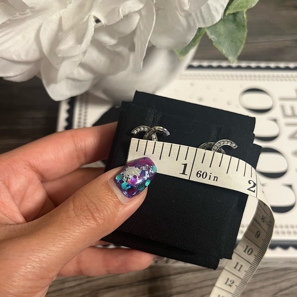 CHANEL Silver Mini Crystal CC Earrings - Picture 5 of 9